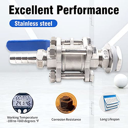3/4" O.D. thread to 1/2 inch elbow barb stainless steel home brewing bulkhead three-piece ball valve fitting kit, for gallon beer pot brew kettle spigot mash tun - size: 3/4" thread-1/2" barb, 1st gen. 3-piece valve