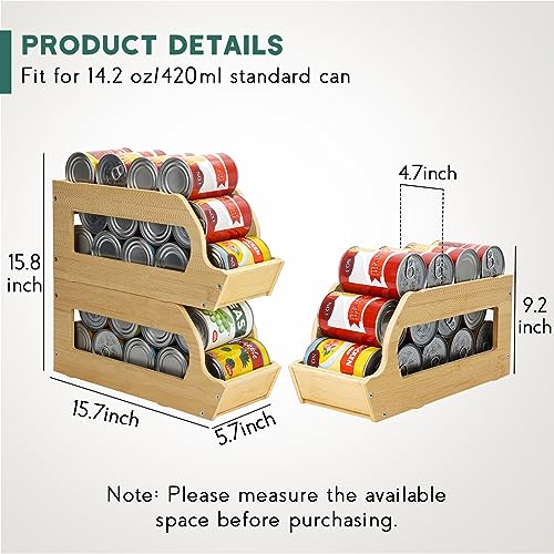 Yumkfoi Bamboo Can Organizers and Storage for Pantry, Soda Can Organizer Beverage Drink Holders, Stackable Canned Goods Organizer Can Dispenser for Pantry, Kitchen, Cabinet (2 Pack) - style: For 26 cans in set of two