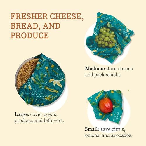 Bee's Wrap Beeswax Wraps for Food - 3 Pack of Assorted Beeswax Wraps - Small, Medium & Large Wrap - Plastic Free Made in USA Reusable Natural Food Wrap - Ocean Print - style: 3 Pack (Ocean)