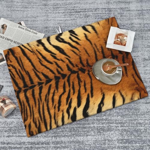 Tiger Print Dish Drying Mat Wildlife Tiger Skin Animals Brown Black Drying Rack Pad Countertop Dishes Ultra Absorbent Microfiber Kitchen Counter Mat 18x24 Inch - color: Brown Black