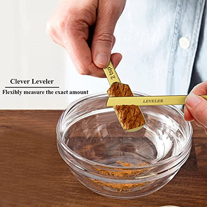 Wildone Gold Measuring Cups & Spoons Set of 21 - Includes 7 Stainless Steel Nesting Measuring Cups, 8 Measuring Spoons, 1 Leveler & 6 Mini Measuring Spoons, Ideal for Dry & Liquid Ingredients - color: Gold