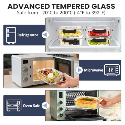 HOTEC 35OZ Glass Food Storage Container, Airtight Glass Lunch Fruit Containers with Lids - Microwave, Oven, Freezer and Dishwasher Safe, 4-PACK - size: 4Pack 35OZ