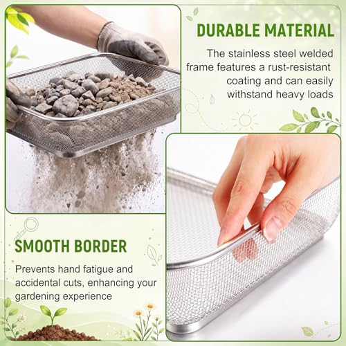 Set of 3 Soil Sifter for Gardening 2 Stainless Steel Sand Rocks Compost Soil Sieve with 1 Trowel 1/4 Inch 1/8 Inch Mesh Dirt Sifter for Gravel Potting Sawdust