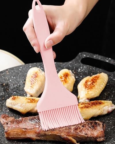 2Pcs Silicone Basting Pastry Brush - Heat Resistant Cooking Brushes Food Brush for Oil, Sauce, BBQ, Baking Outdoor Grill Dishwasher Safe – Pink - color: Pink
