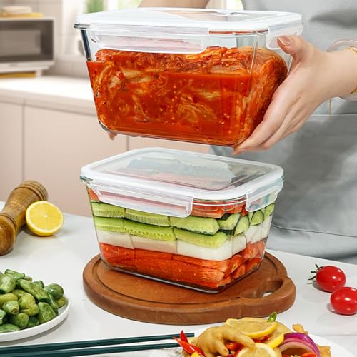 2 Pack Large Glass Storage Containers with Lids 85oz/10.5cup Big Airtight Glass Food Storage Containers for Rotisserie Chicken Watermelon Meal Prep, BPA Free, Freezer Dishwasher Oven Safe - color: transparent