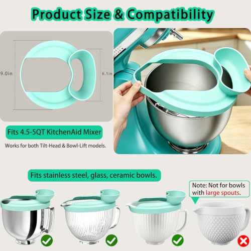 Silicone Flour Funnel with Pouring Shield for KitchenAid 4.5-5QT Mixer - color: Aqua Sky