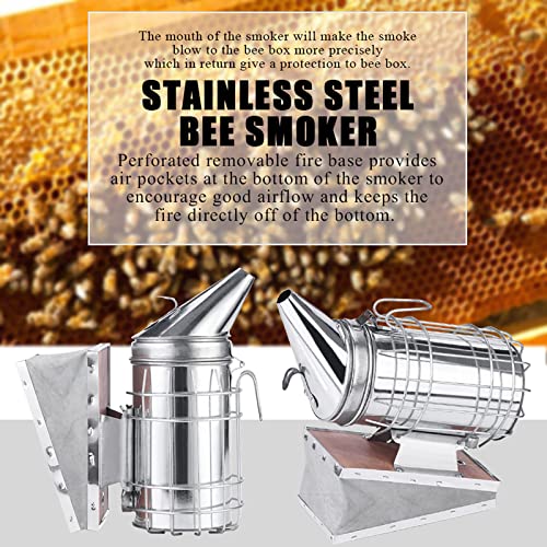 Stainless Steel Bee Hive Smoker, Beekeeping Starter Tool Kit Beekeeper Supplies Beehive Tools Bee Keeping Set with Heat Shield, Beekeeping Equipment Accessory for Beginner and Advanced Beekeepers