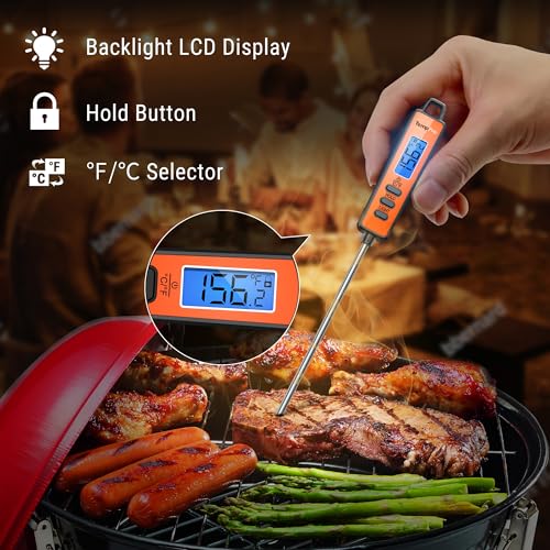 TempPro TP01A Digital Meat Thermometer for Cooking Candle Liquid Deep Frying Candy, Food Instant Read Thermometer with Super Long Probe, Backlit, Kitchen Gift for Dad Husband (Previously ThermoPro) - size: Digital
