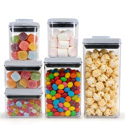 Pop Push Button Airtight Food Storage Containers 6 Set | 4 Sizes: 0.65/0.7/1.8/2.4Qt, BPA-Free Clear Canisters for Pantry, Pasta, Snacks, Coffee, Pet Food, Fridge - color: 6 Pcs Set