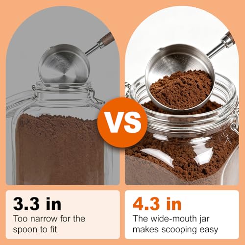 2 Pack 1.1 Gallon Square Super Wide Mouth, Airtight Glass Storage Jars, with Measurement Marks, Leak-Proof Lids for Kitchen Pantry, Canning, Dry Food (Flour, Sugar) & Drinks - size: Wide Mouth Set of 2