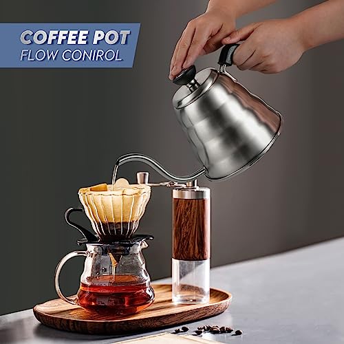 Stainless Steel Gooseneck Kettle Compatible with all Stoves, 1.2L/40oz Pour Over Coffee Maker with Built-in Thermometer for Precise Temperature Control and 40pcs Filter Papers