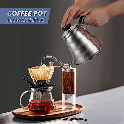 Stainless Steel Gooseneck Kettle Compatible with all Stoves, 1.2L/40oz Pour Over Coffee Maker with Built-in Thermometer for Precise Temperature Control and 40pcs Filter Papers