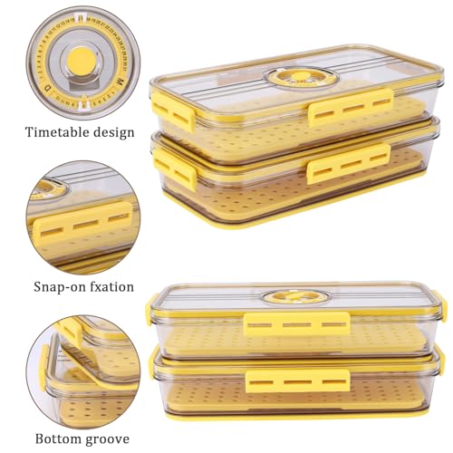 Cheese and Lunch Meat Container for Refrigerator with Drain Tray,Clear Deli Meat Storage Organizer, Airtight Bacon Keeper, Cold Cuts and Sandwich Meat Fridge Containers for Organizing-Yellow