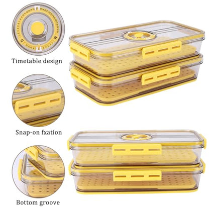 Cheese and Lunch Meat Container for Refrigerator with Drain Tray,Clear Deli Meat Storage Organizer, Airtight Bacon Keeper, Cold Cuts and Sandwich Meat Fridge Containers for Organizing-Yellow
