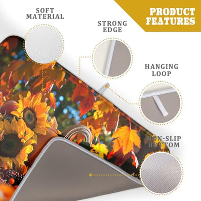 Fall Harvest Pumpkin Dish Drying Mat for Kitchen Counter,Thanksgiving Maple Leaves Sunflower Drying Mat 18 x 24 Inch with Absorbent Reversible Microfiber Dish Drying Pad for Coffee Bar - size: 18" x 24"