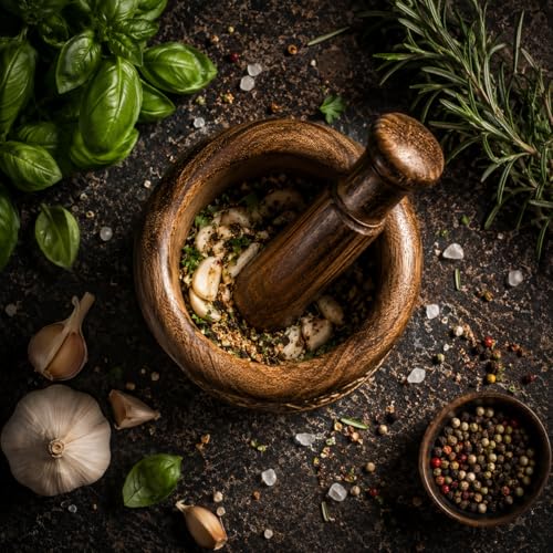 Handmade Wooden Mortar & Pestle Set Natural Rustic Style Herb Spice Grinder Masala Mixer Manual Kharal Mashing Bowl Seasonings Pill Crusher Kitchen Utensils Birthday Housewarming Gift Ideas
