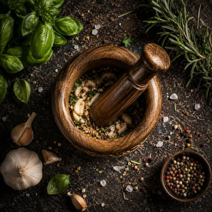 Handmade Wooden Mortar & Pestle Set Natural Rustic Style Herb Spice Grinder Masala Mixer Manual Kharal Mashing Bowl Seasonings Pill Crusher Kitchen Utensils Birthday Housewarming Gift Ideas