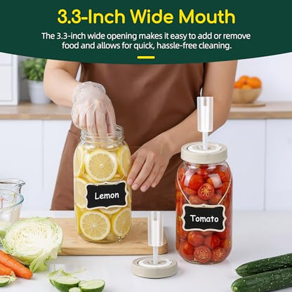 64oz Fermentation Jar Kit with Date-Tracking Lid Airlock Seal and Fermenting Weights, Wide Mouth Glass Jars with Scale Mark for Making and Storing Sauerkraut, Pickles (Pack of 2)