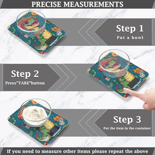 Blue Dinosaur Cactus Food Scale Kitchen Digital Scale Food Ounces and Grams Dieting Baking Cooking Waterproof Glass Panels LCD Display,4 Units Tare Function - color: Blue Dinosaur Cactus