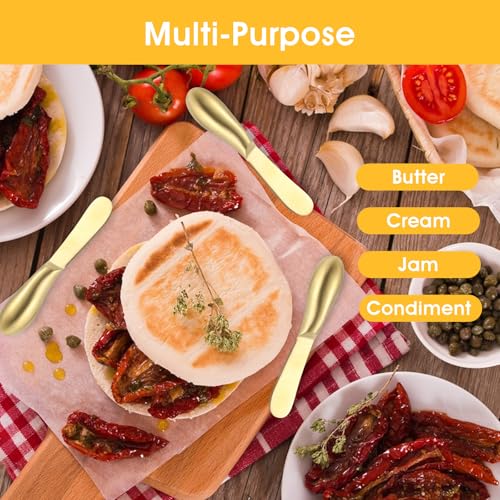 Dimeho 2 Pcs Butter Knife Little Cheese Spreader Knives Stainless Steel Spreader Knife Set Cocktail Knives for Condiments Cheese Charcuterie Board Jam Pastry making and Other Kitchen Daily - color: gold