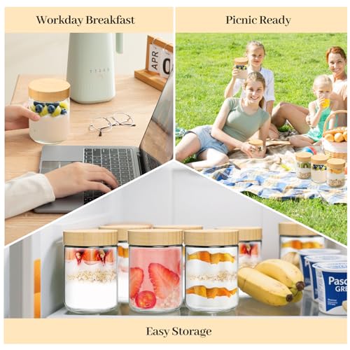 TBWIND 12 Pack 16oz Glass Jars with Bamboo Lids, Spoons, Airtight Overnight Oats Containers, Salad& Yogurt Storage, Mason Jars for Snacks, Spices, Meal Prep – Reusable