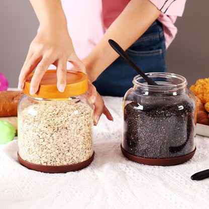 SAIOOL 2-Pack Striped Borosilicate Glass Airtight Canisters - Big mouth Large Capacity, Acacia Wood Lid, Food Storage Jars for Flour, Pasta, Pantry Organization (1/2 Gallon （Strew 2 pack）) - size: 1/2 Gallon (Strew 2 pack)