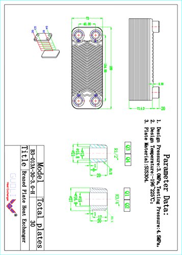 Brazed 30 Plates Heat Exchanger and Wort Chiller-30 Plates Cooper Brazed Wort Chiller - Stainless Steel Beer Chiller for Homebrew,R 1/2" X R 3/4"