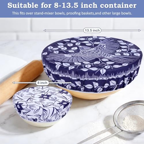 2 Large Reusable Beeswax Bowl Covers for Bread Proofing, 10/12 Inch Elastic Beeswax Wraps Cotton Cloth Sourdough Bowl Covers for Proofing Baskets, Mixer Bowls, Food Storage Containers - color: Batik Bird