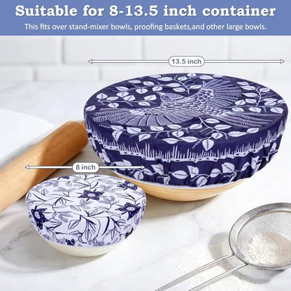 2 Large Reusable Beeswax Bowl Covers for Bread Proofing, 10/12 Inch Elastic Beeswax Wraps Cotton Cloth Sourdough Bowl Covers for Proofing Baskets, Mixer Bowls, Food Storage Containers - color: Batik Bird
