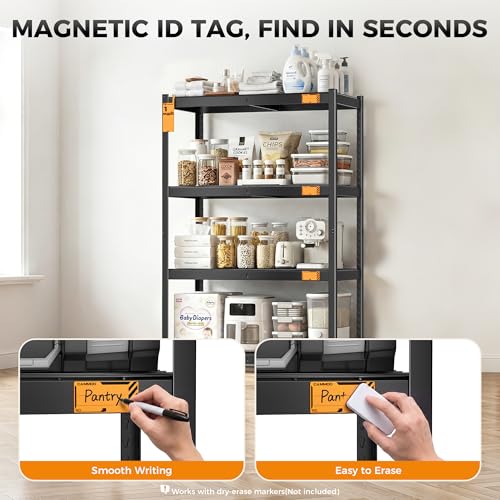 CAMMOO 40''W Storage Shelves, 3200LBS Metal Garage Shelving Unit with Magnetic Lable, Upgraded Structure, Solid Steel, Heavy Duty Adjustable 4 Tier Wire Shelf for Basement, Kitchen, 40"W x 20"D x 60"H - size: 40"W x 20"D x 60"H