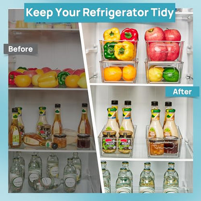 Vtopmart 8pcs Clear Organizers and Storage Bins with Lids, Stackable Plastic Storage Containers with Handles for Fridge, Freezer, Pantry, Cabinet, Kitchen Organization - size: With Lid