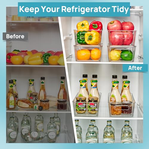 Vtopmart 4pcs Clear Organizers and Storage Bins with Lids, Stackable Plastic Storage Containers with Handles for Fridge, Freezer, Pantry, Cabinet, Kitchen Organization - size: With Lid