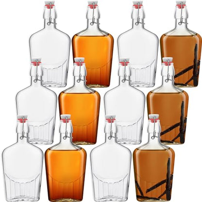 Jinei 12 Pcs Whisky Glass Flask Swing Top Glass Bottles Vanilla Extract Bottles Men Liquor Flask for Homemade Vanilla Extract, Lemoncello, Kombucha, Water Kefirm Apply Christmas Wedding Gifts (12 Oz) - size: 12 Ounces