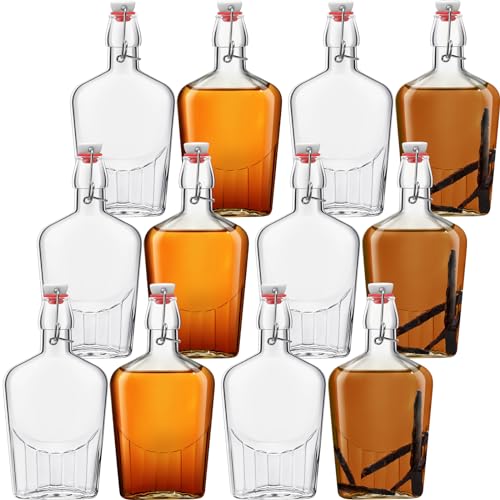 Jinei 12 Pcs Whisky Glass Flask Swing Top Glass Bottles Vanilla Extract Bottles Men Liquor Flask for Homemade Vanilla Extract, Lemoncello, Kombucha, Water Kefirm Apply Christmas Wedding Gifts (12 Oz) - size: 12 Ounces