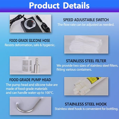 Electric Water Transfer Pump 110V Speed Adjustable for Ice Maker,Coffee Machine,Water Cooling,Food Grade Auto Siphon Self Priming Diaphragm Pumps for Bottling Wine,Beer and Beverages,2L/Min,Low Noise - color: Black-with Speed Adjustable
