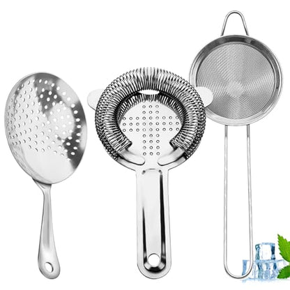 Cocktail Strainer-Stainless Steel Bar Tools Bartender Cocktail Strainer Set:Hawthorne Strainer,Julep Strainer and Conical Fine Mesh Strainer (Silver) - color: Silver