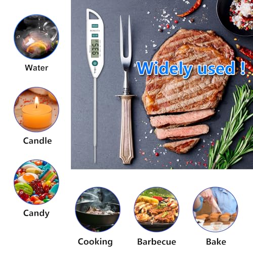 BOMATA Waterproof IPX7 Thermometer for Water, Liquid, Candle and Cooking. Instant Read Food Thermometer with Long Probe for Cooking, Meat, BBQ! T101 White - color: White