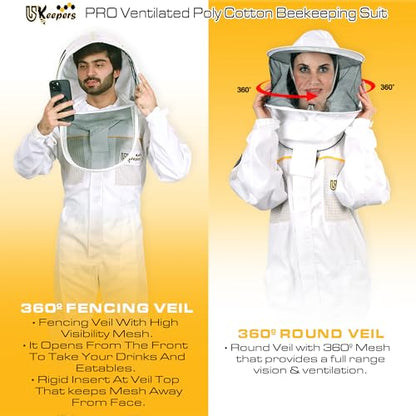 Ultra-Ventilated Polycotton Beekeeping Suit for Men & Women with Gloves & Two Beekeeping Veils-Professional & Beginner Apiarist Suit. (Sv, S) - color: White, size: Small