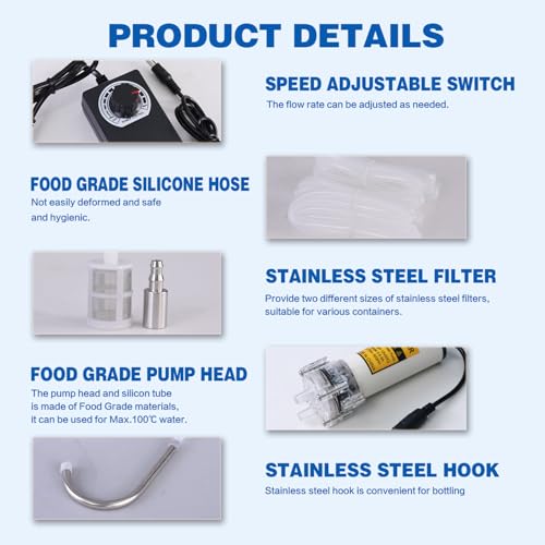 Food Grade Electric Water Transfer Pump With Speed Adjustable 100-240V for Ice Maker,Coffee Machine,Auto Siphon Self Priming Pumps for Home Brew Bottling Wine,Beer and Kombucha,2L/Min,Low Noise - color: White Shell With Speed Adjustable