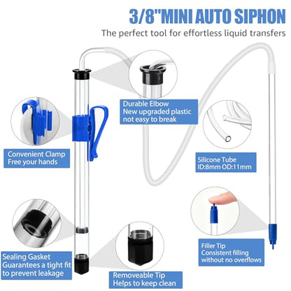 14” Auto Siphon with 12.9” Bottle Wand & 5.5FT Food-Grade Silicone, Beer Wine Siphon Racking Cane fit Liquid Transfer, Effortless Bottling Fermentation Mead HomeBrew Making(Blue Tubing Clamp)