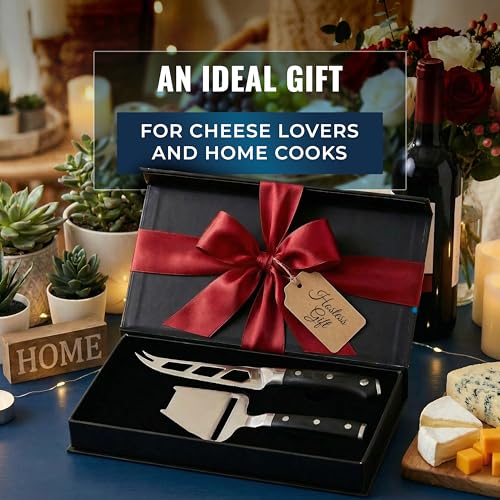 Cutluxe 2-PCS Cheese Knife Set – 5″ Stainless Steel Knife & 3.5″ Slicer for Soft & Hard Cheeses - Sharp Blades, Pronged & Non-Stick, Pakkawood Handles - Cheese Knives For Charcuterie Board - size: Cheese Knife Set