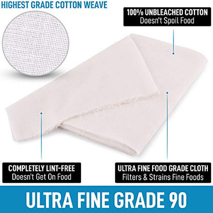 Zulay Grade 90 Cheesecloth - Unbleached & Reusable Ultra Fine Cheese Cloth - Pure Cotton Food Grade Cloths For Cooking, Straining, Basting, Making Cheese, Decoration and More (3 Yard) - size: 3 yard