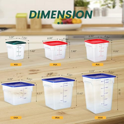 4 Pack 4QT Square Food Storage Containers with Lids | Clear NSF polycarbonate containers with scale, label and measuring cup, stackable for prep, storage, freezer. Dishwasher safe - color: 4Qt