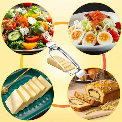 2Pcs Butter & Cheese Slicer Cutter, Stainless Steel Multipurpose Butter Cutter Portable Cheese Cutter Slicer with Ergonomic handle for Cutting Butter, Cheese, Mushrooms, Fruit, Vegetable