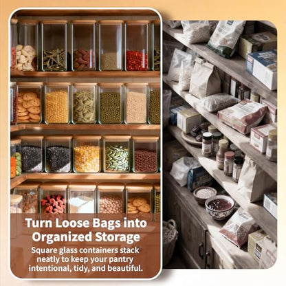 77L Glass Storage Containers with Lids [Multi-Size Set of 5], Airtight Glass Canisters for Kitchen & Pantry Organization, Clear Food Jars for Pasta, Cereal, Flour, Sugar, Coffee, Nuts & Snacks