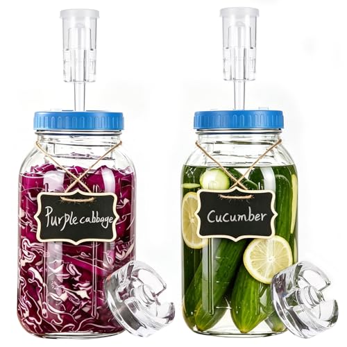 2 Pack Fermentation Jar Kit- 68oz Wide Mouth Pickling Jars-Fermentation Kit with Glass Jars, Fermenting Weights, Airlocks for Pickling Sauerkraut Easy Fermenting & Storage