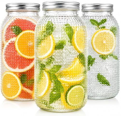 WELLIFE 3 Pack 64 oz Half Gallon Mason Jars, Wide Mouth Glass Jars with Airtight BPA-Free Lids, Raised Dot Texture Large Jars for Canning, Pickling, Fermenting & Food Storage - color: Clear Dot Mason Jars 64oz-3Pcs