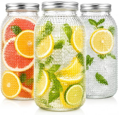 WELLIFE 3 Pack 64 oz Half Gallon Mason Jars, Wide Mouth Glass Jars with Airtight BPA-Free Lids, Raised Dot Texture Large Jars for Canning, Pickling, Fermenting & Food Storage - color: Clear Dot Mason Jars 64oz-3Pcs