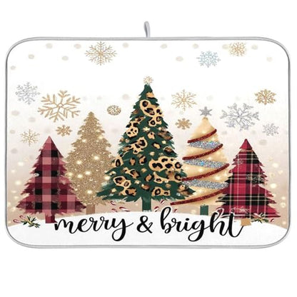 Christmas Tree Golden Dish Drying Mat for Kitchen Countertop 18x24 Winter Snowflake White Xmas Large Drying Mat Reusable Quick Dry Dish Sink Mats Easy Clean Decorative Essentials - size: 18x24(in)x1