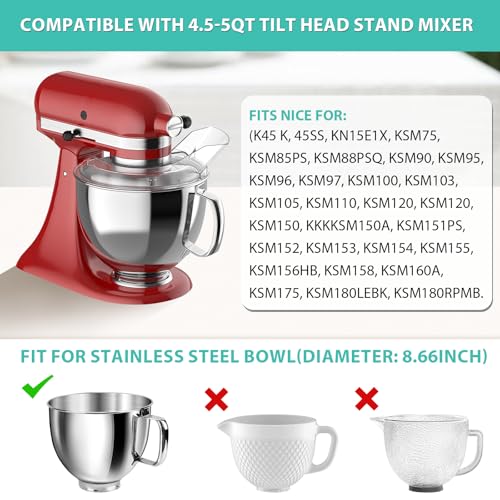 Pouring Shield and Mixer Bowl Cover (for Stainless Steel Bowls Only) Compatible with Kitchenaid 4.5-5QT Tilt Head, Splatter Guard Lids for Stainless Steel Mixer Bowl, Not for Bowl Lift - size: For 4.5-5QT Mixer